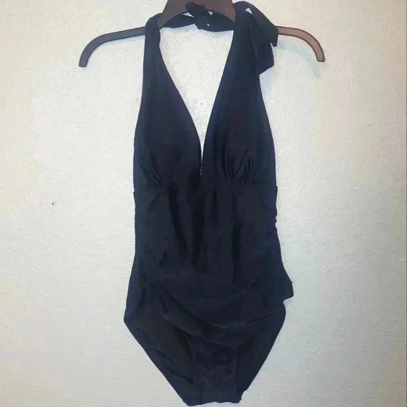 DKNY Women's One Piece Tummy Control Halter Neckline Swimsuit Size Large - Picture 1 of 9